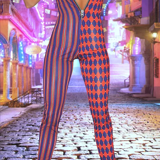 Comic Vixen Costume Crop Top Choker Multicolor Zip Up Jumpsuit {5}