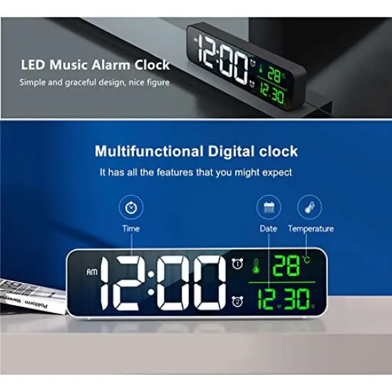 Large Display Alarm Clock for Living Room Office Bedroom Decor LED Electronic Date Temp Display Wall Electric Clocks Automatic Brightness Dimmer Smart Cool Modern Desk Accessories Black {1}