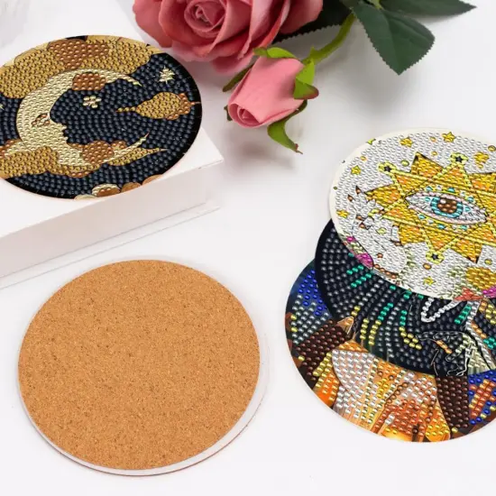 10 Pcs Tarot Diamond Art Painting Coasters with Holder, DIY Sun Moon Stars Diamond Art Painting Kits for Beginners, Adults & Kids {5}