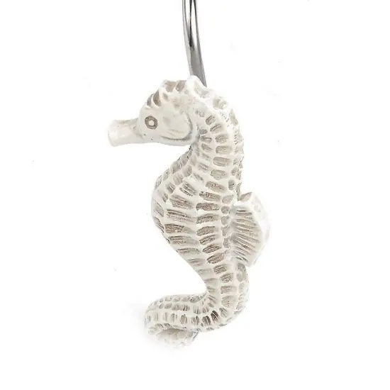 12-Pack of Beach-Themed Shower Curtain Stainless Steel Hooks, Decorative Seashell Coastal Shower Hooks for Bathroom Decor with Seahorses, Starfish, and Seashells White {7}