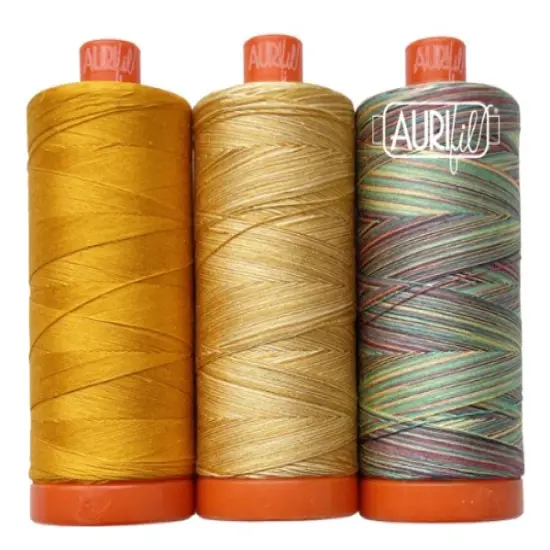 Aurifil Golden Shrimp Plant Color Builder Thread Set by Aurifil | (3 50wt Cotton Large Spools.) {3}