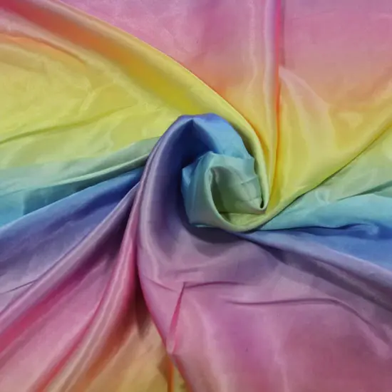 Multi Color Rainbow Satin Fabric 60" Wide Silky Charmeuse with Ombre Color Wave Purple Orange Rainb {4}