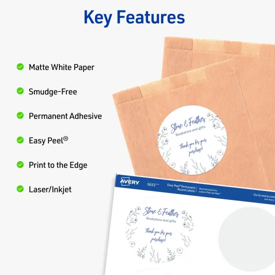 Avery Printable Round Labels with Sure Feed, 3" Diameter, Matte White, Permanent Adhesive, Laser & Inkjet Printers, 150 Blank Labels (5655) {2}