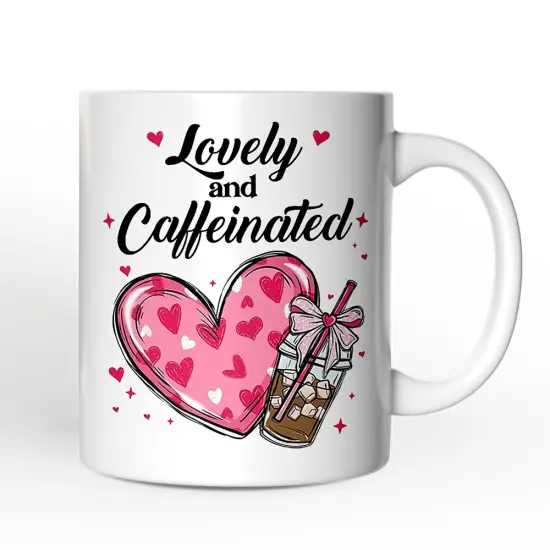 Lovely And Caffeinated Mug, Valentine Heart Coquette Bow Coffee Lover Gift {4}