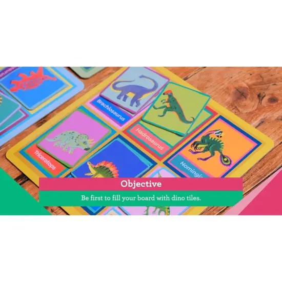 eeBoo: Dinosaur Bingo - Prehistoric Theme Classic Matching Board Game, Colorful Illustration Card Tiles, Learn Dinosaur Names, Kids 5+, 2-6 Players {6}