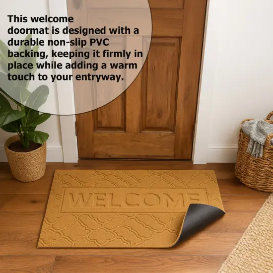 Gardenised Heavy Duty Coco Coir Doormat Non Slip PVC Baking Embossed Welcome Design Natural Coconut Fiber Floor Mat for Front Door Porch Patio Entryway Garage Mudroom & Outdoor Use 18x30" Cozy Welcome {6}