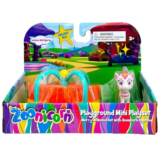 Zoonicorn: Playground Mini Playset - Surprise Assorted Style - Swing Set OR Merry Go Round & A Zoonicorn Character Figurine, Miniature Toy, Kid Age 3+ {1}
