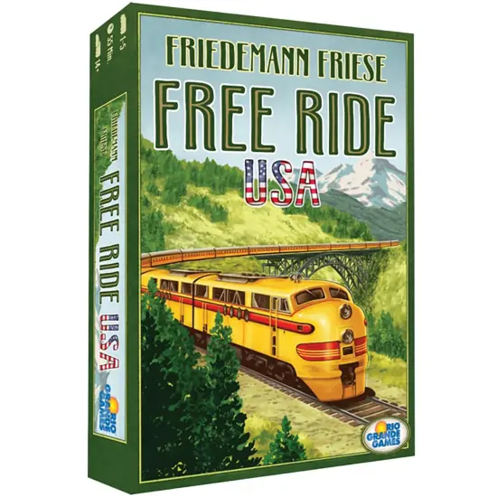 Rio Grande Games: Free Ride USA - Railroad Development Strategy Board Game, 1950s America Themed Train Game, Connect Cities, Ages 14+, 1-5 Players {1}
