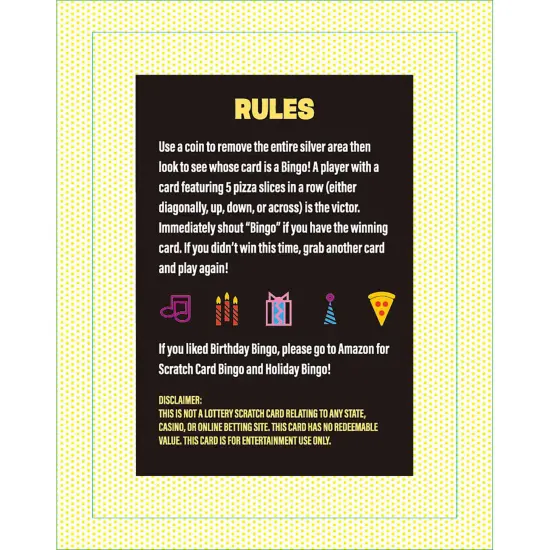 Grand Prix International: Bingo Scratch Card Game: Birthday - Entertaining Party Activity, Reveal 5 Pizza Slices In A Row To Win, 26 Themed Cards {7}