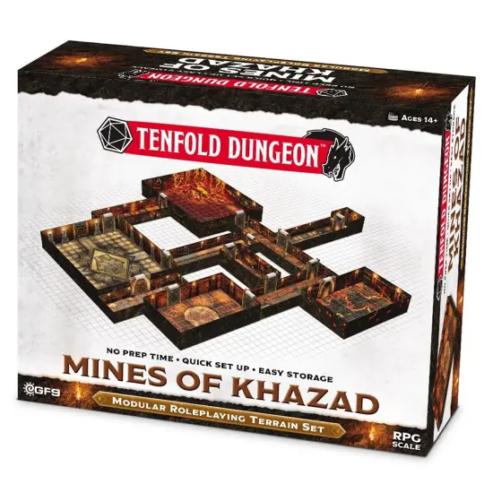 Gale Force 9: Tenfold Dungeon - Mines of Khazad - Modular Roleplaying Terrain Set, Box To Table, 1" Grids, 12 Illustrated Rooms, RPG-Dungeon Crawling {1}
