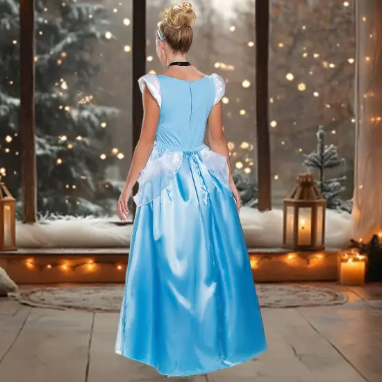 Womens Deluxe Cinderella Costume With Elegant Blue Ball Gown For Parties Medium 8-10 {4}