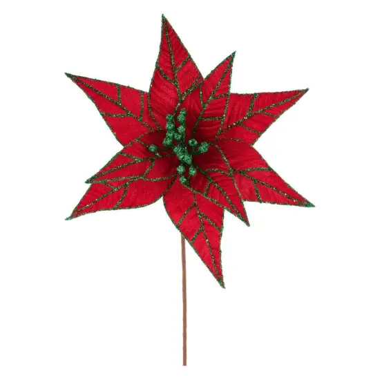 9.5" Red Velvet Poinsettia Stem {1}