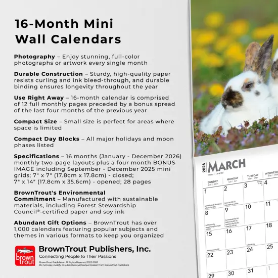 Honey Bunny | 2026 7 x 14 Inch (Hanging) Monthly Mini Wall Calendar {6}