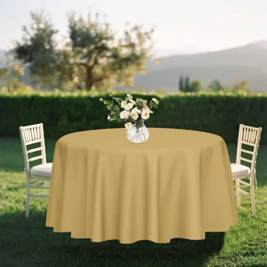 3 Pack Gold Round Tablecloth 84 x 84 Inch {4}