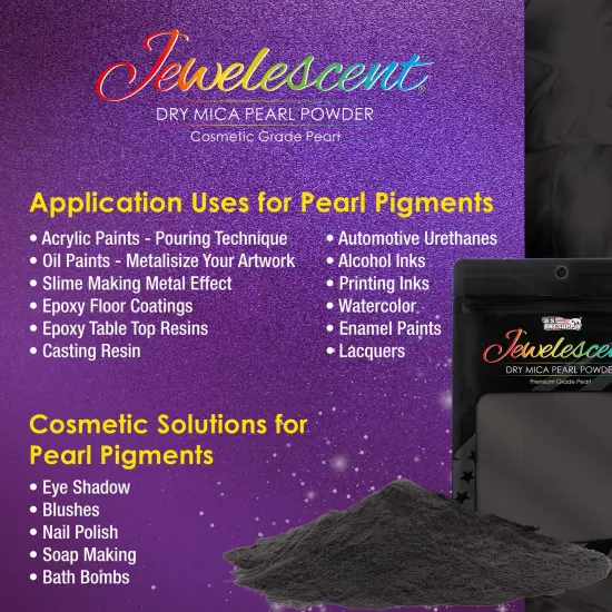 Jewelescent Mica Pearl Pigment Powder Kit, 12 Deluxe Colors, 3.5 oz (100g) Pouches - Cosmetic Grade, Epoxy Resin Color Pigment, Mica Powder for Resin, Soap, Slime, Candle Dye, Art {6}