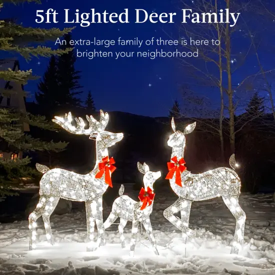 Best Choice Products 3-Piece Lighted Christmas Deer Set Outdoor Yard Decoration with 360 LED Lights, Stakes Silver {2}