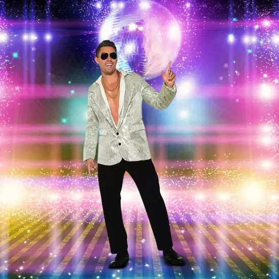 Disco Silver Sequin Blazer Adult Costume {4}