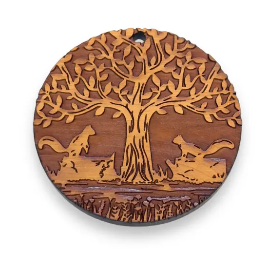 Two Squirrels and Tree of Life - Cedar Ornament {1}