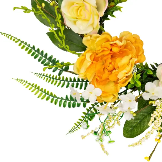 Northlight Hydrangea and Rose Artificial Floral Twig Wreath - Orange - 16" {5}