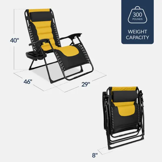 Best Choice Products Oversized Padded Zero Gravity Chair, Folding Outdoor Patio Recliner w/ Side Tray Black/Yellow {2}