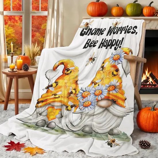Soft Cozy Gnome Worries Bee Happy Throw Blanket 60''x50'' {1}