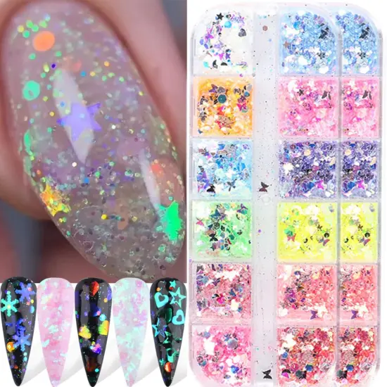 12 Color Butterfly Nail Art Glitter Sequins 3D Holographic Nail Glitter {2}