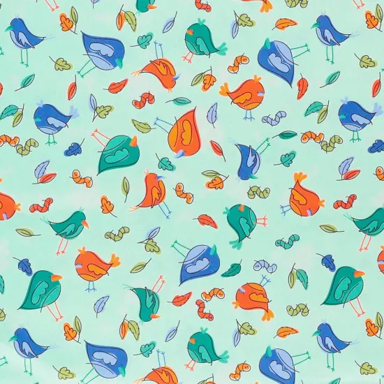 Mook Fabrics Little Birds Printed PUL Fabric [60 in. Wide] - By The Yard Teal {1}