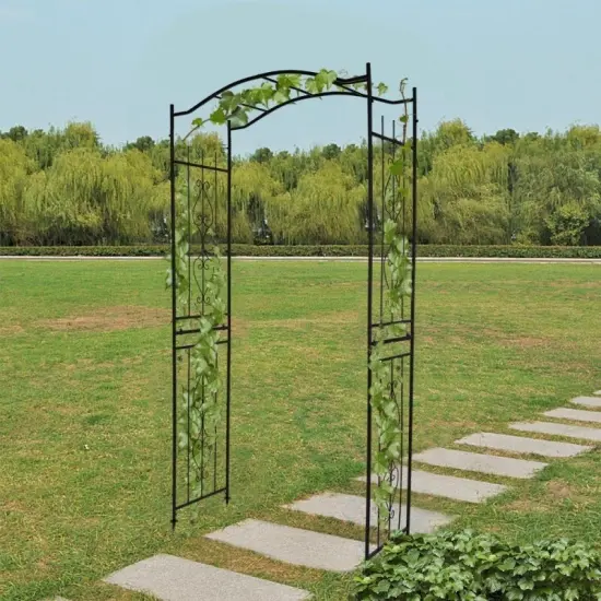 Wrought Iron Garden Arch with Bridge Roof for Climbing Plants {5}