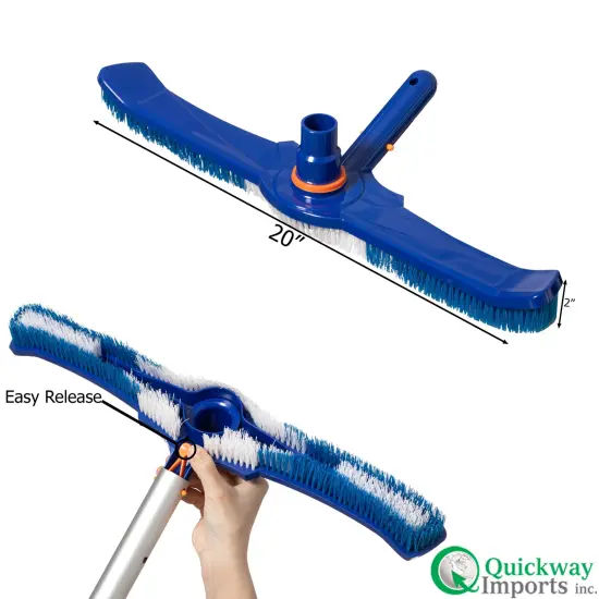 Quickway Imports 20" Vacuum Head Swivel Hose Connection Durable Nylon Bristles Heavy-Duty Brush for Inground & Above-Ground Pool Compatible with 1-1/4 to 1-1/2" Pipe EZ Clip Handle for Easy Attachment {6}