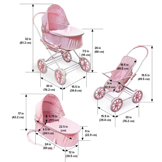 Badger Basket Just Like Mommy 3-in-1 Doll Pram/Carrier/Stroller Pink/Gingham {4}