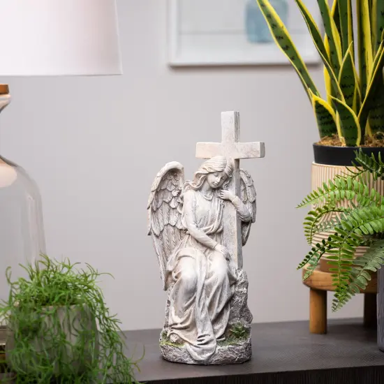 Northlight Angel With Cross Memorial Statue - 13" Ivory {4}
