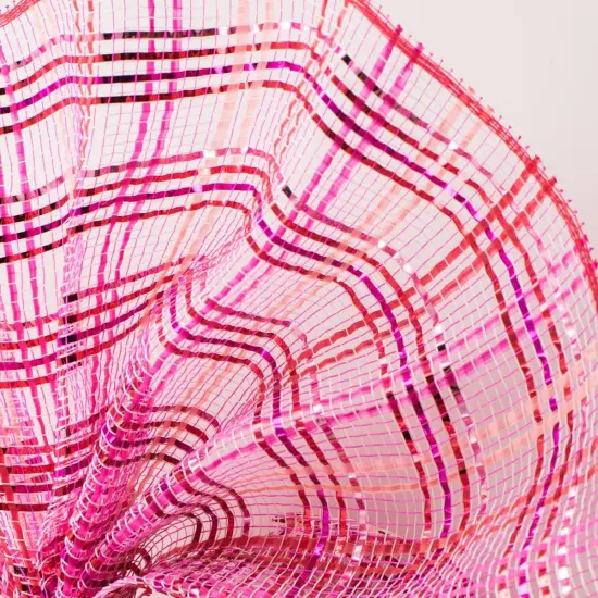 10" Vertical Foil Plaid Mesh Ribbon: Pink and Red (10 Yards) {3}