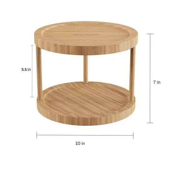 Bamboo 2 Tier Lazy Susan Countertop Cupboard 10 Inch Spices Rack Shelf {4}
