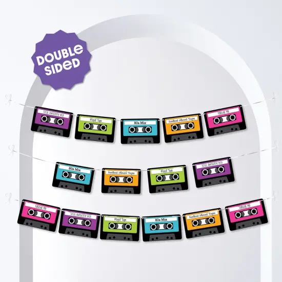 Big Dot of Happiness 80's Retro Garland Banner, Totally 1980s Party Decorations Banner, 30 Feet of Cord, 15 Double-Sided Paper Cassette Tapes {3}