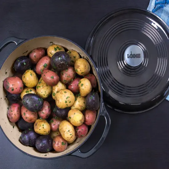 Lodge 6 Quart Dutch Oven, Enameled Cast Iron Cookware with Dual Handles and Lid, Durable Versatile and Vibrant for Your Culinary Creations, Midnight Chrome {3}