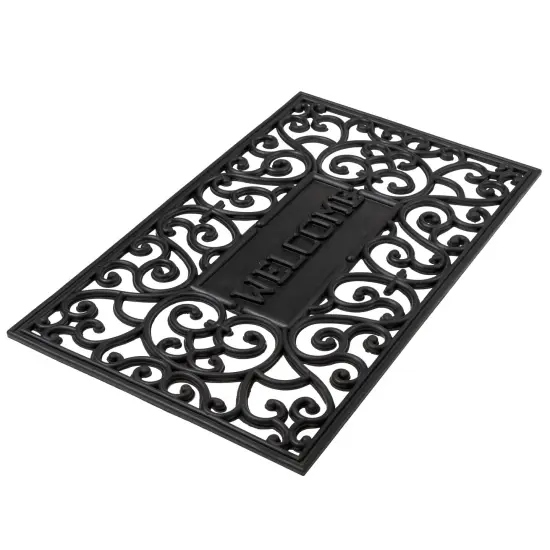 Northlight Black Scroll "Welcome" Door Mat 18" x 30" {6}