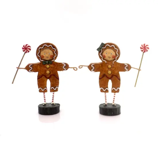 Lori Mitchell 5.75 In Gingerbread Boy & Girl Christmas Figurine Set , Lightweight Christmas Decor Peppermint Candy Christmas Brown {1}