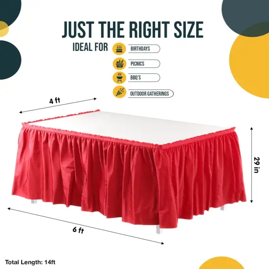 Ruffle Disposable Table Skirt 14 Ft Long Pleated Table Skirts with Adhesive Strip &ndash; Fits 6ft+ Rectangle or Round Tables &ndash; Ideal for Birthday Parties, Gender Reveal, Baby Showers & Event Decorations 6 pack by Exquisite Red {4}
