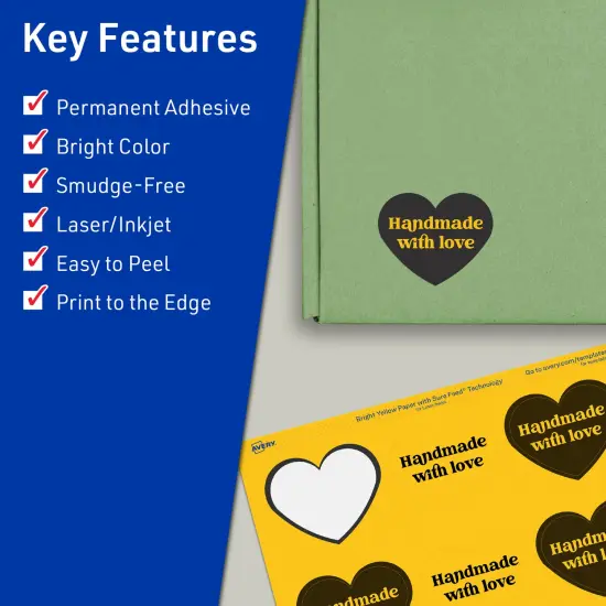 Avery Bright Yellow Paper Labels, 2-9/32" x 1-27/32" Heart {2}