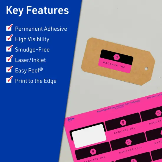 Avery Neon Magenta Paper Labels, 0.75" x 3.5" Rectangle {2}