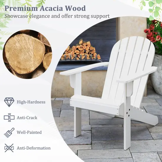 Acacia Wood Lounge Patio Adirondack Chair with Slatted Seat and High Inclined Backrest White {6}