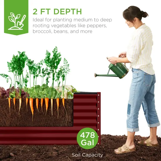 Best Choice Products 8x4x2ft Outdoor Metal Raised Garden Bed, Planter Box for Vegetables, Flowers, Herbs Royal Red {3}