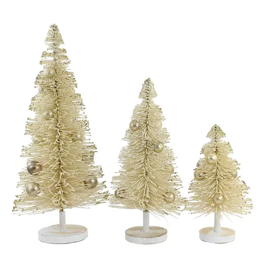 Cody Foster 16.5 Inch Snow Landen Tree Set Of 3 Christmas Decorative Tree Set , Christmas Decor Bottle Brush White Off-white {2}