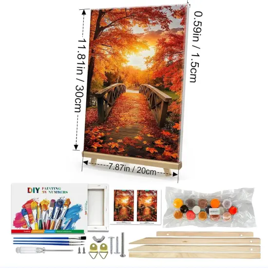 Framed Paint by Numbers Kit for Adults, Autumn Leaves Paint by Numbers Kit for Adults with Easel, DIY Landscape Paint by Number with Frame, Adult Paint by Number Kits Framed Canvas 8x12 Inch {2}