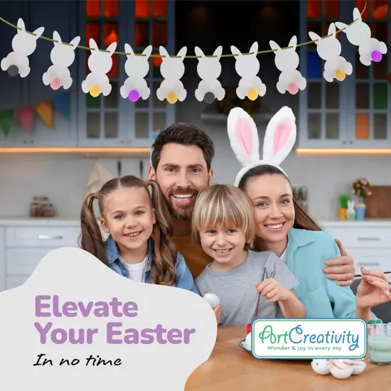 Easter Bunny Garland - Hanging Decorations Set with 10 Felt Rabbits, 9 Feet of Ribbon, and Needle for Stringing - Easter Bunny Decorations for Home, Office, or Classroom {2}