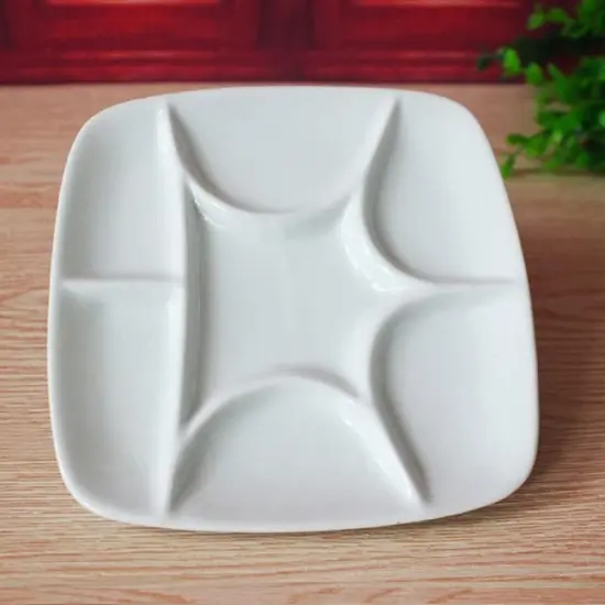 7-Well Square White Ceramic Artist Paint Palette Glazed Watercolor Painting Mixing Ceramic Porcelain Palette Oil Painting 5.7" Diameter {4}