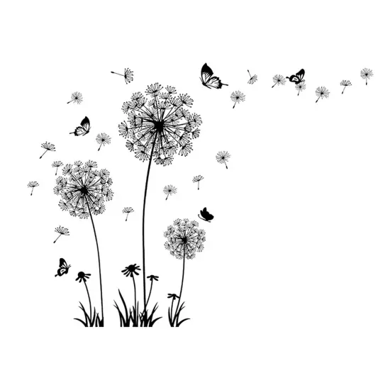 Arawat 2 Set Dandelion Wall Decals Flower Stickers Murals Butterflies Wall Decor for Bedroom Office Bathroom Living Room Floral Wall Decals Removable Wall Art Decoration Peel and Stick Room Wall Decor {2}