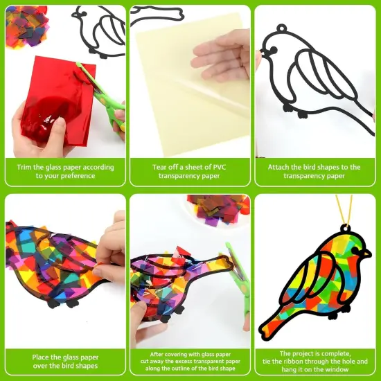 2 Sets Spring Bird Suncatchers Activity Craft Kit DIY Birds Window Stained Glass Effect Paper {2}