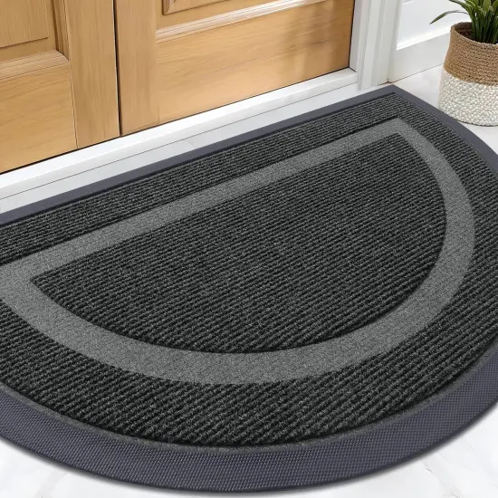 Half Circle Door Mat Indoor Outdoor Entrance Welcome, Waterproof All-Season, All-Weather Doormat, Sturdy Natural Rubber, Low Profile, Easy Clean Patio Porch Entryway Mat, 29.5x17, Black {1}