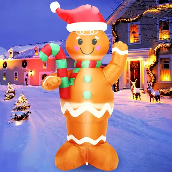 5FT H Lovely Christmas Inflatable Gingerbread Man with Candy Cane, Blow up Gingerbread Man,Christmas Inflatables Gingerbread with Bulid-in LEDs for Indoor Outdoor Decoration {1}